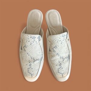 Cole Haan Cream and Gray Snakeskin Mules
